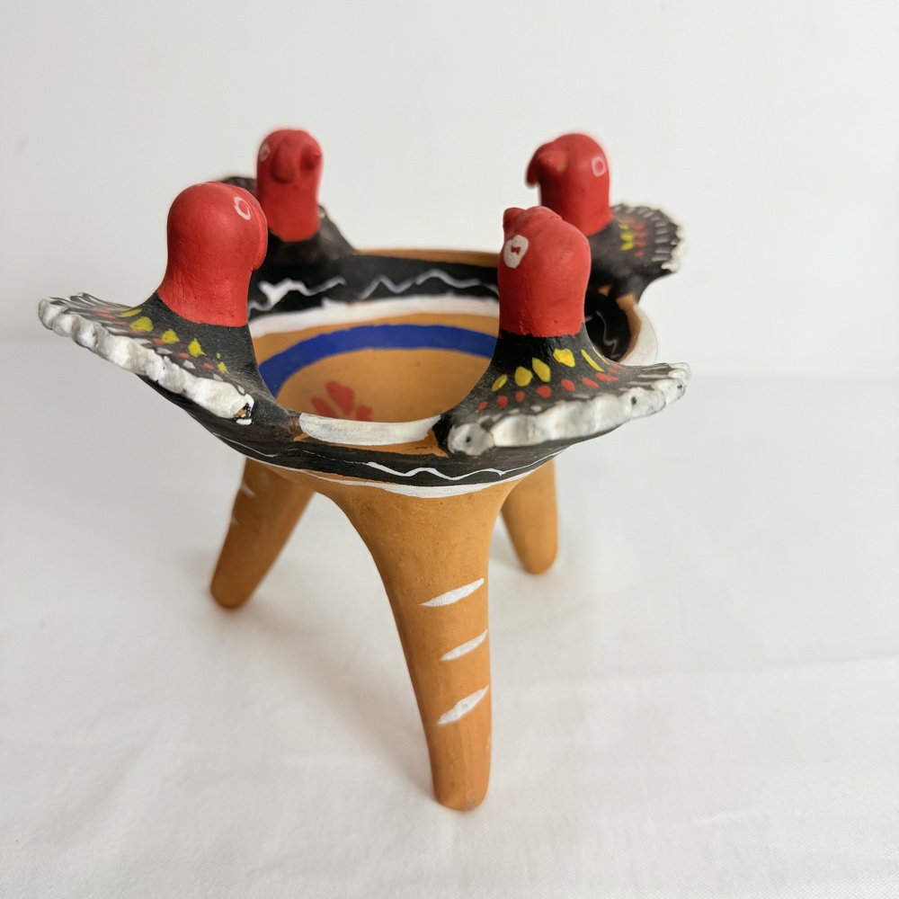 Multicolor Painted Turkey Tripod Copelero Cup Figurine Mexican Pottery - Picture 3 of 12